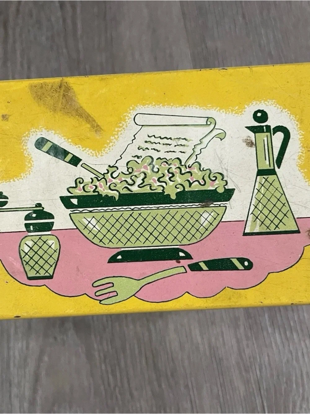 Vintage Ohio Art Metal Recipe Box Pink Yellow MCM Kitchen Tin Handwritten Recipe